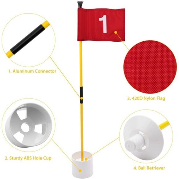 Golf Flagstick Mini, Putting Green Flag for Yard, All 3 Feet, Double-Sided - Picture 2 of 7